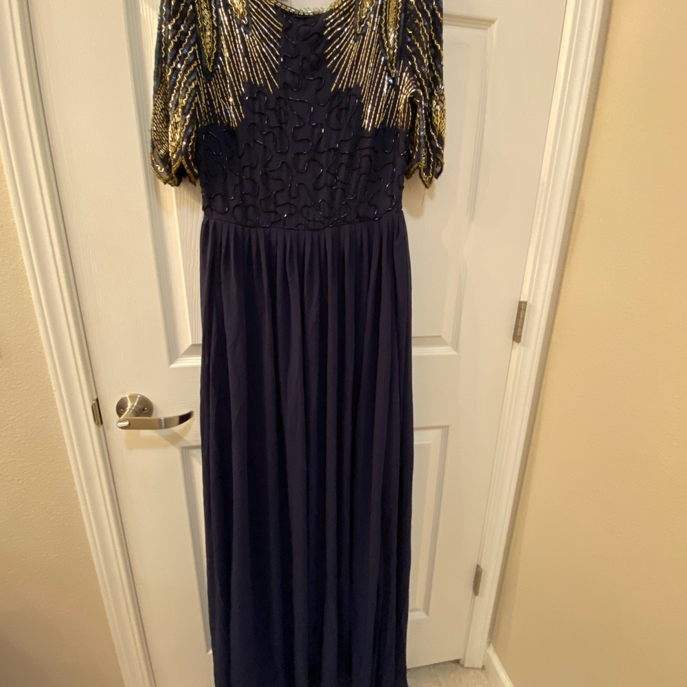 Elegant Navy and Gold Evening Gown